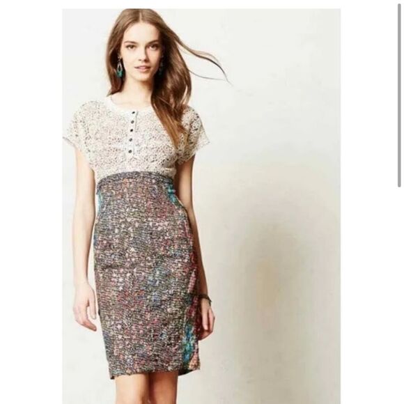 Anthropologie Beguile by Byron Lars Lace Study Dress Multicolor Print Size 2P - Picture 1 of 10
